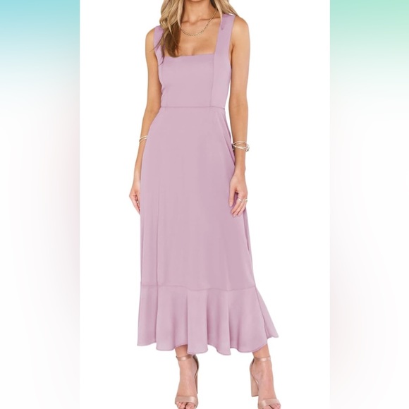 Dusty rose bridesmaid square neck ruffle split adjustable strap sundress w belt - Picture 2 of 10